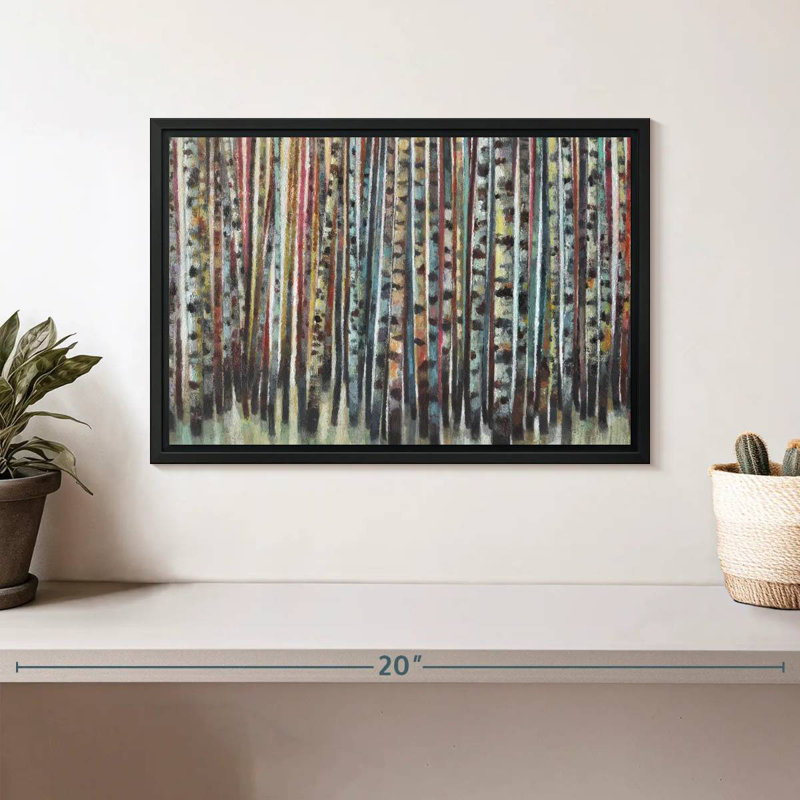 Forêt de bouleaux peinte, 13 po x 9 po, Cadre flottant noir