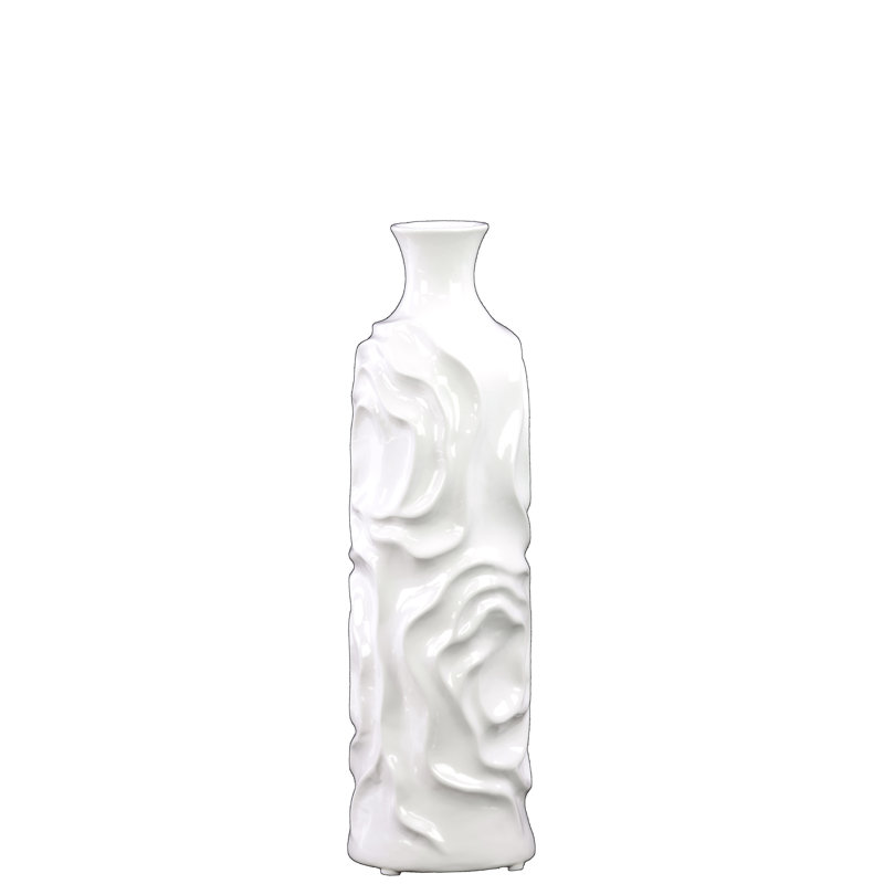 Vase de table rond en céramique, 15,5" H x 4,5" L x 4,5" D, blanc