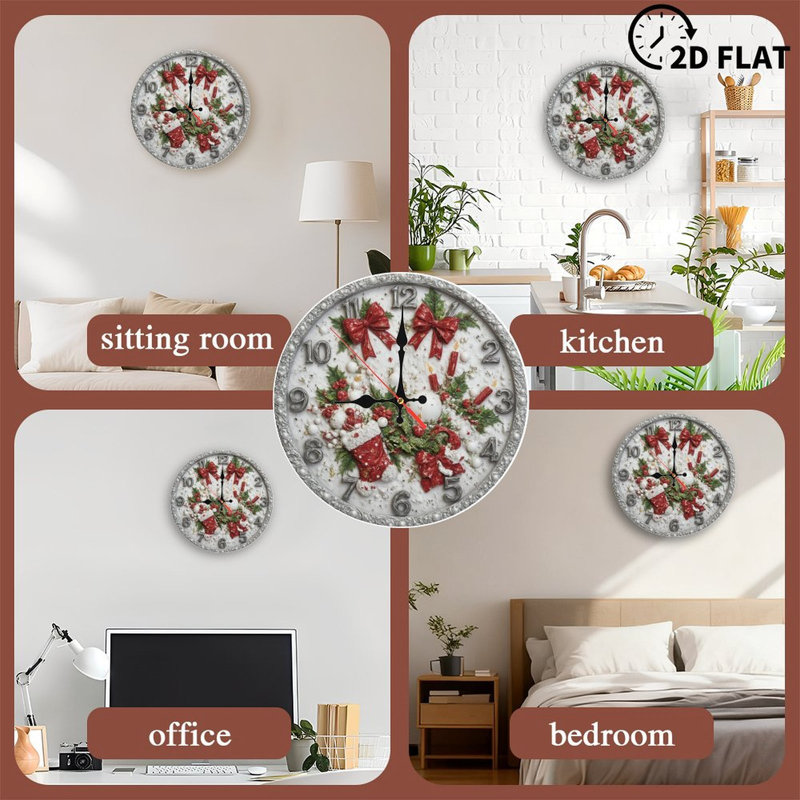 Horloge de Noël-Visage-Holly-Bows