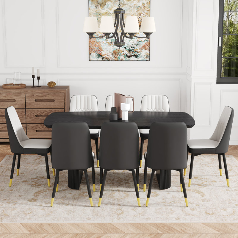 Ensemble de salle à manger luxueux en MDF avec grain de bois noir pour les maisons modernes