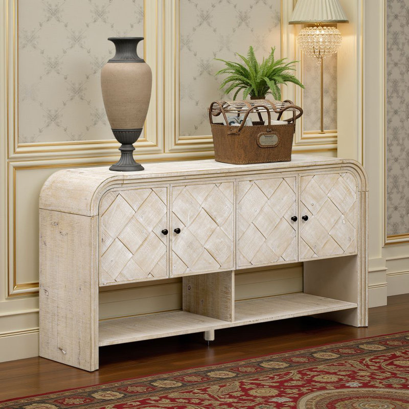 Console élégante en bois tissé - Solution de rangement polyvalente avec placage en bois massif, Beige