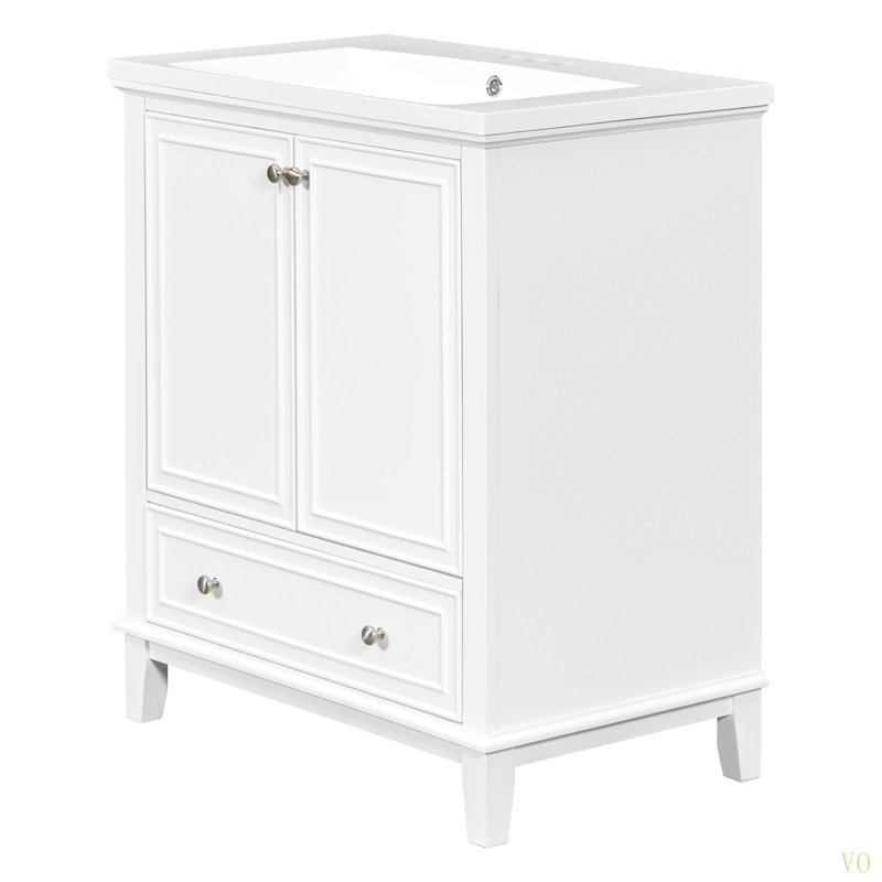 Ensemble de meuble-lavabo 30 po avec lavabo, armoire de salle de bain multifonctionnelle avec portes et tiroir, structure solide et panneau de fibres à densité moyenne