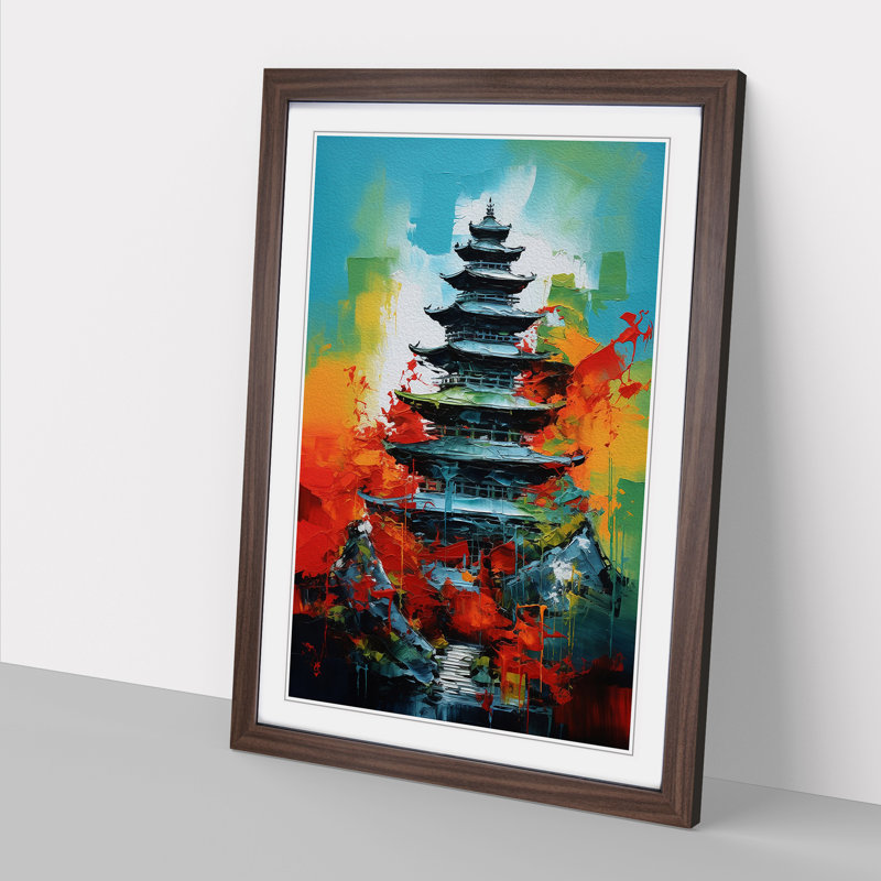 Pagoda Abstract 1 Piece Single Picture Frame Wall Art, 34cm H x 25cm W x 2" D, Walnut Framed