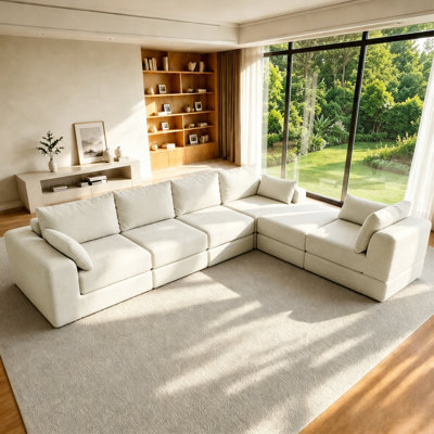 L Sectional Sofa Couch Set,Modular 130"U Shaped Floor Living Room Sofa Set With 4 Pillows,DIY Combination Sofa Couch for living rooms, apartments,bedr