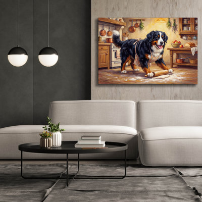  'Bernes Mountain Dog In The Kitchen' by Rich Monet Canvas Wall Art, 60" x 40"