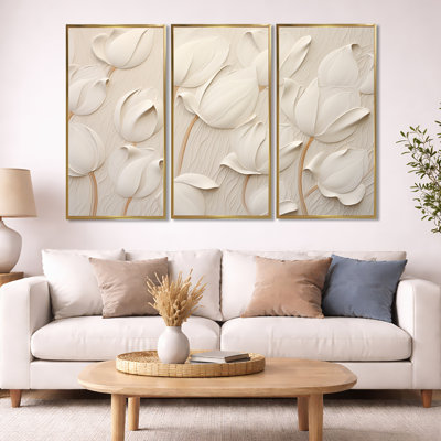 Minimalism White Tulips Symphony - Tulips Wall Art Print Set