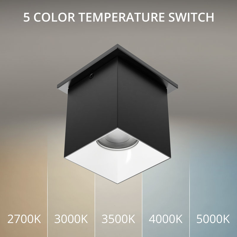 Plafonnier encastré 5 lumières Zoron Square, Noir / blanc, H 4,5 po x l 3,63 po x P 3,63 po