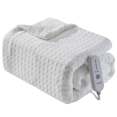 Waffle Heated Blanket, Electric Blanket, Soft Flannel/Sherpa Heat Throw, Fast Heating, 5 Heating Levels, Auto Off, Machine Washable, ETL Certified