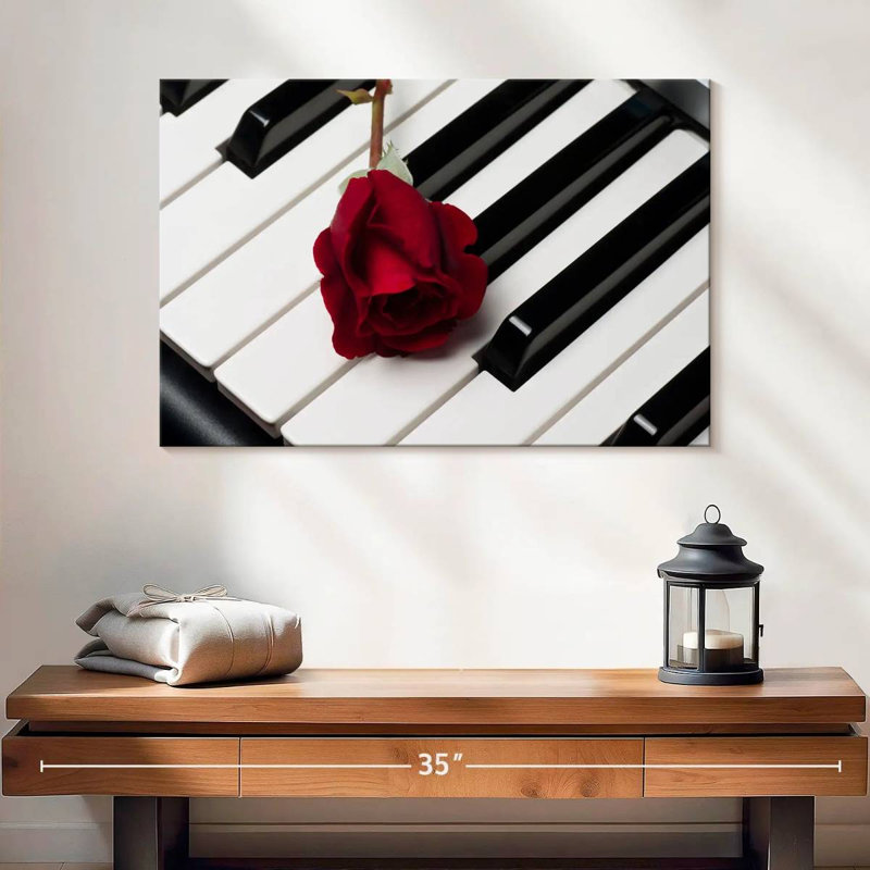 Harnek, touches de piano et rose, H 26 po x l 39 po