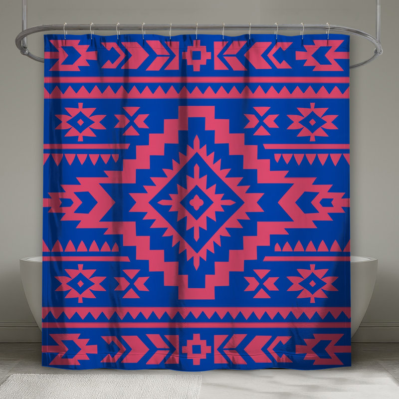 Rideaux de douche rose et bleu aztèque, L 70 po x H 84 po