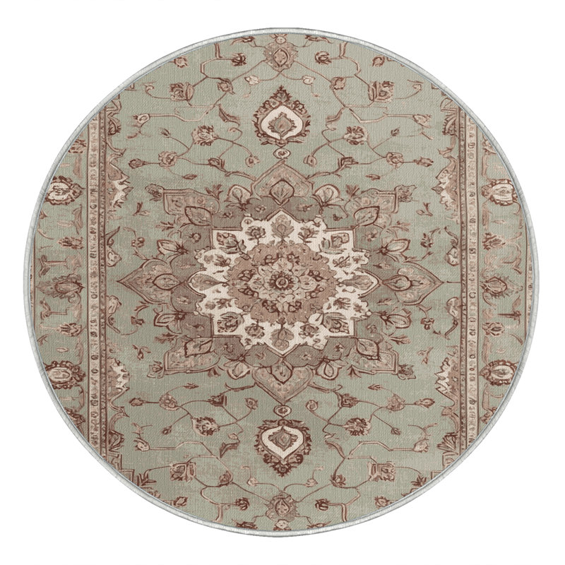 Machine Washable Tabriz Beige Area Rug, Round 3'