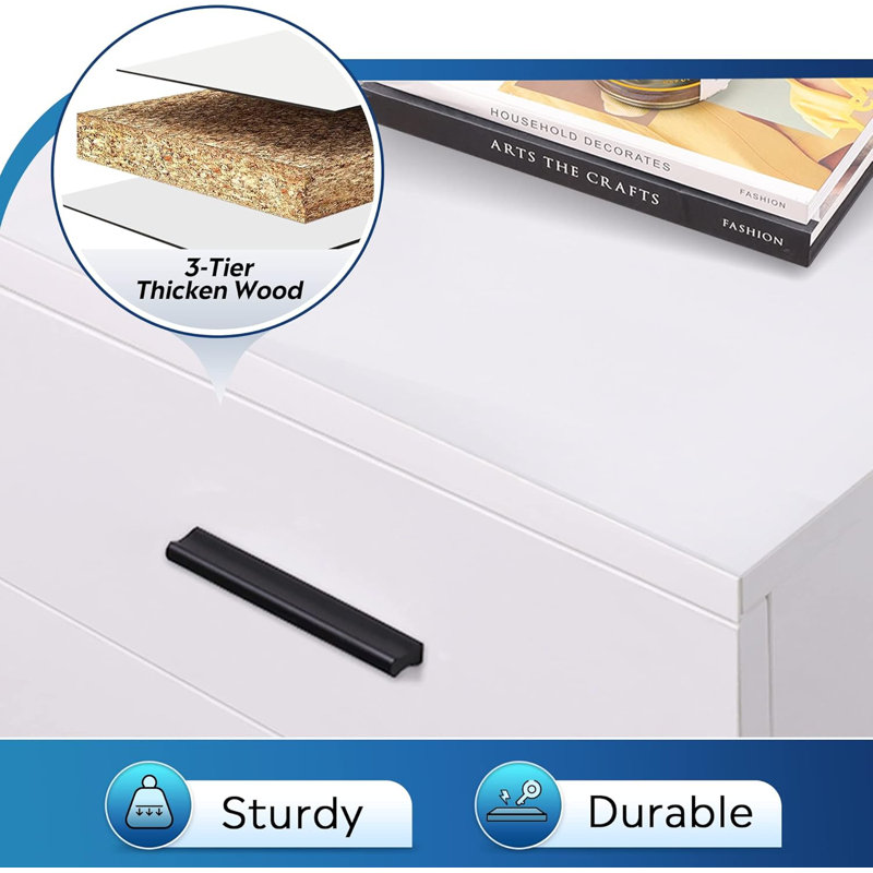 White Wood 3-Drawer Rolling Filing Cabinet with Wheels