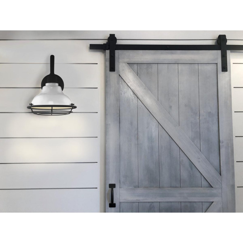 Luminaire de grange d'extérieur Leonardo, Blanc brillant / noir texturé, H 14,13 po x l 12 po x P 19,25 po, Noir