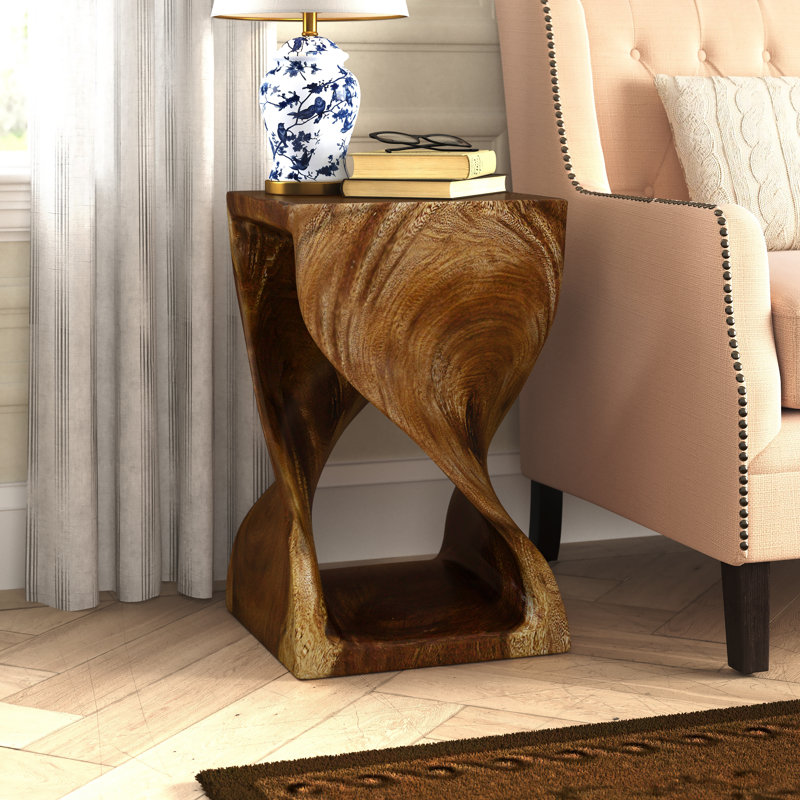 Table de bout en bois massif Channen, H 20 po x l 15 po x P 15 po, Bois antique