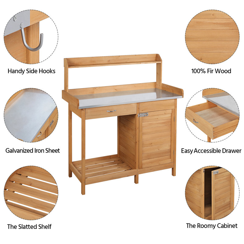 Garden Wood Potting Bench 100% Fir Wood, Light Brown