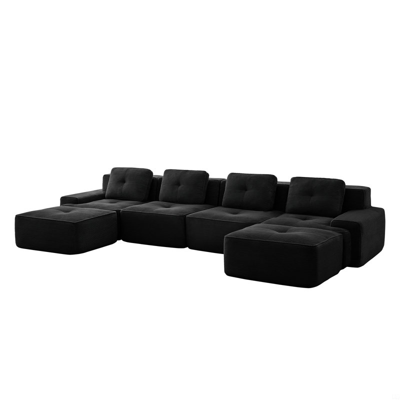 153" U-Shaped Modular Sectional Sofa, Black