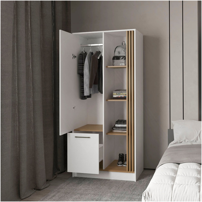 Organisateur de garde-robe moderne Pekin avec tablettes et tringle, chêne naturel