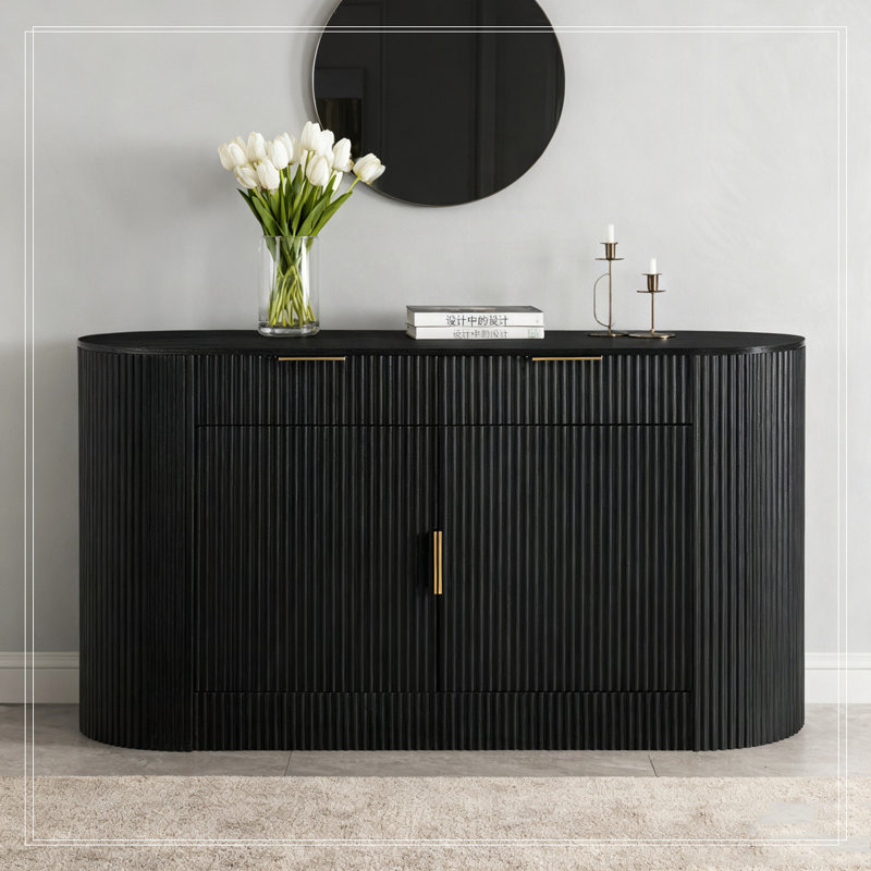 Armoire de rangement moderne 55,1 po - 2 portes et 2 tiroirs, Noir