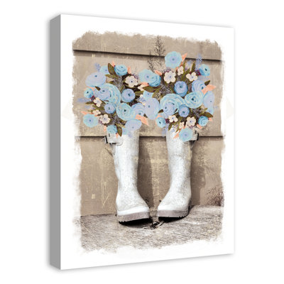 Bleu bottes de pluie florale-reproduction d’art sur toile tendue