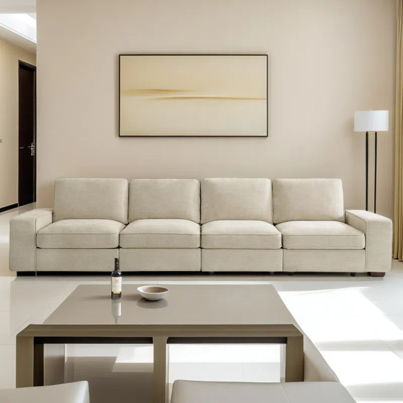 Canapé rembourré avec housses amovibles et rangement pour siège, 4, Beige
