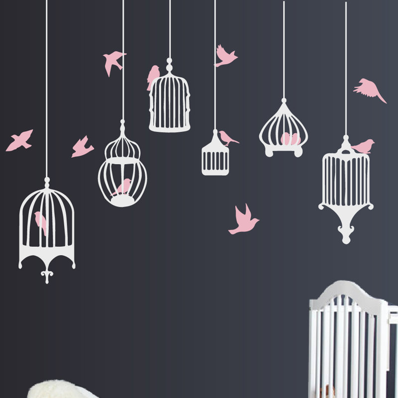 Décalcomanie murale galores oiseau, H 31 po x l 38 po x p 0,01 po, Rose / blanc