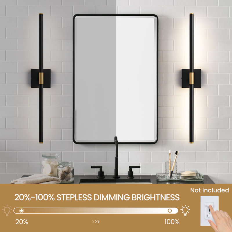 Fiza Vanity Light Fixture LED (Horizontal and Vertical), 30" H x 4.7" W x 3.6" D, Black/Gold