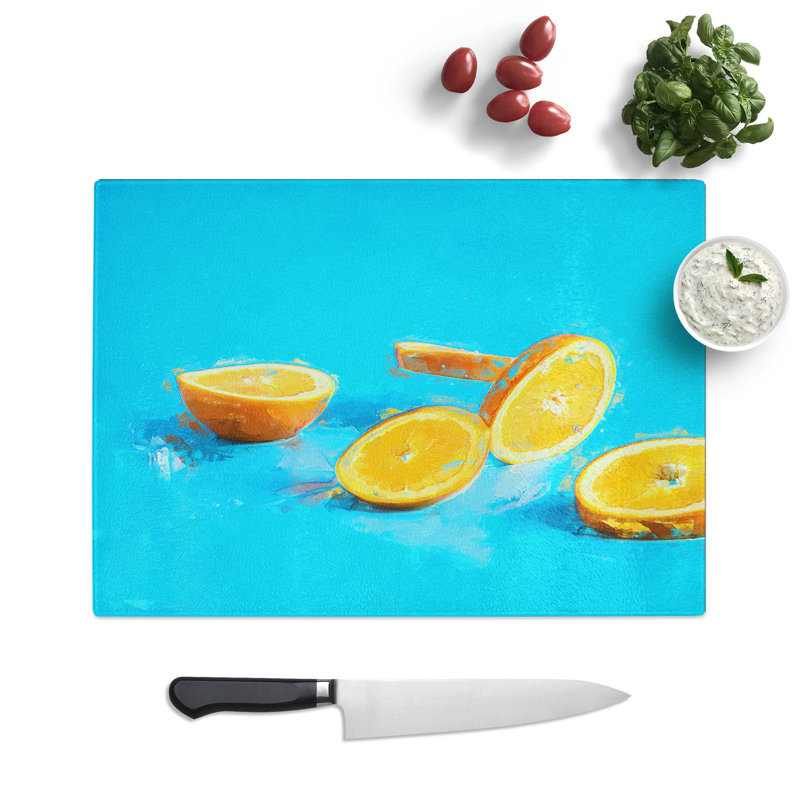 Glass Falling Oranges in Abstract Chopping Board, 39 cm W x 28.5 cm L