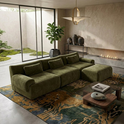 Seectional Sofa, 126" Living Room Sofa with Movable Chaise, Cloud Modular Sofa Couch, No Assembly Needed, Green