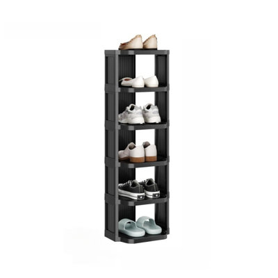 Small Shoe Rack, 6 Tier Plastic Vertical Shoe Rack for Narrow Spaces, Efficient Shoe Storage for Closet, Entryway, and Small Spaces (Black)