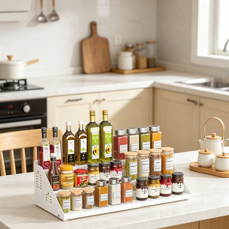 Range-épices extensible pour armoire, tablette à 3 niveaux de hauteur réglable, solution de rangement polyvalente pour la cuisine et le garde-manger, fabrication en métal durable
