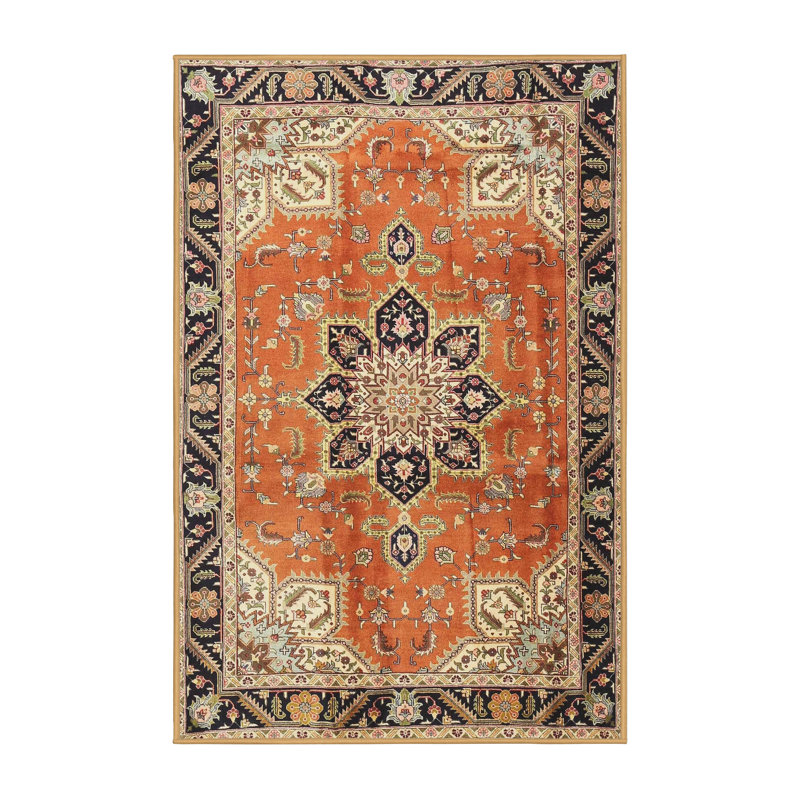 Tapis traditionnel rouge / beige / noir, Rectangle 3 pi x 5 pi