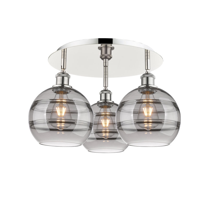 Plafonnier semi-encastré Glassoff, Gris fumée clair, Nickel poli, H 10,88 po x l 19,75 po x P 19,75 po
