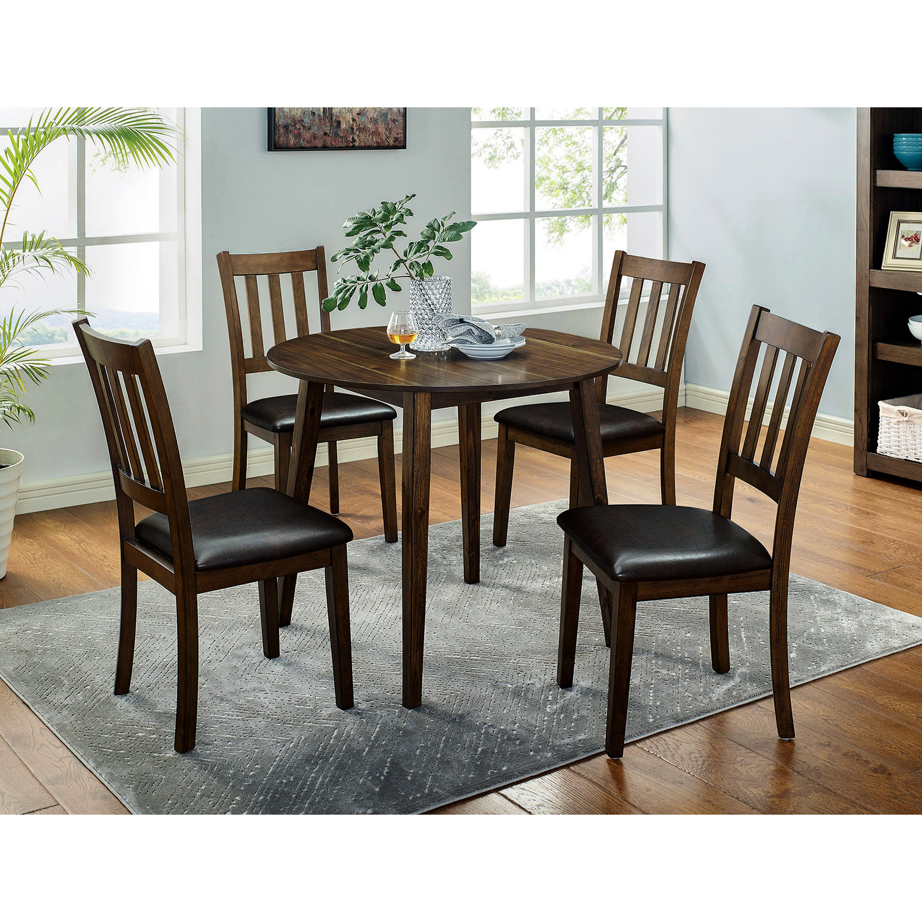 Red Barrel Studio® Modern 5pc Dining - Walnut Solid Wood Table & 4
