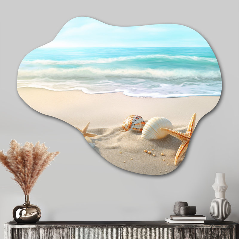 Étoile de mer et coquillages I - Art mural moderne asymétrique, reproduction murale en métal, H 27 po x l 35 po x P 1 po