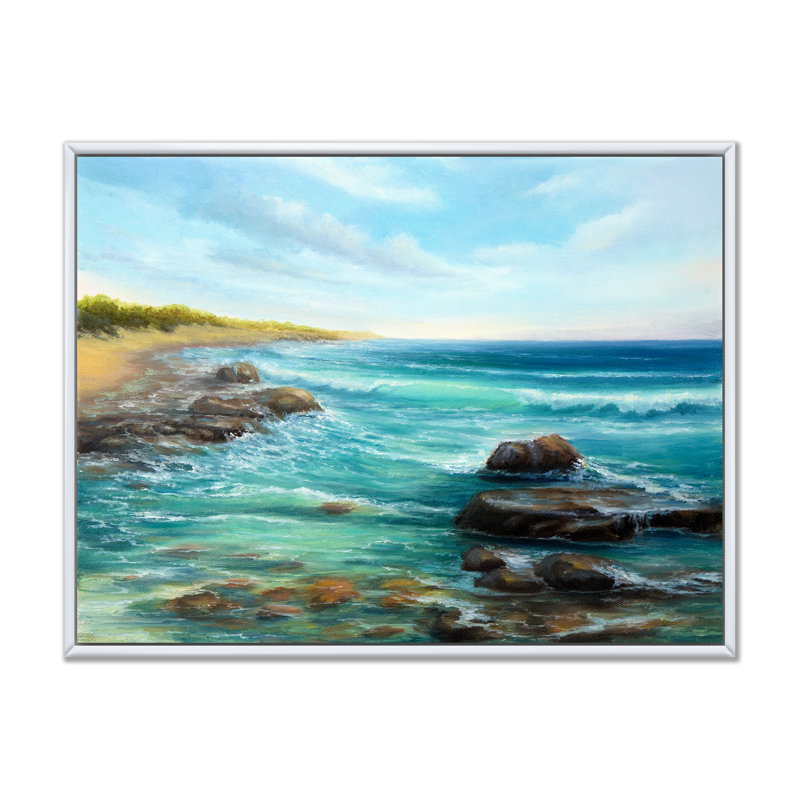 Wild Blue Ocean Waves XX - reproduction d'art sur toile, H 30 po x l 40 po x P 1,5 po, Cadre flottant blanc
