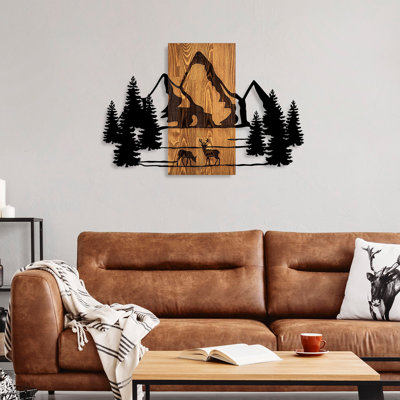 Élégant accessoire mural décoratif en bois, 22,4 po x 34,6 po | 100% bois véritable (noyer) et métal (épaisseur: 0,06 pouce) | Variations de couleurs uniques pour une touche de style | Parfait pour le salon, la chambre à coucher ou le bureau | Fixation murale facile