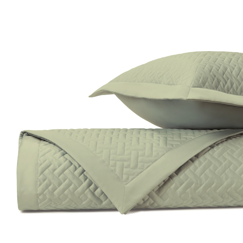 Basketweave Quilted Sateen Coverlet Set, Crystal Green, Twin Quilt + 1 Euro Sham