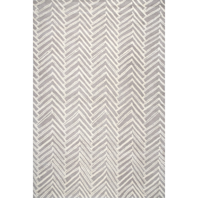 Tapis beige / gris en laine touffeté à la main Laub, Rectangle 4 pi x 6 pi