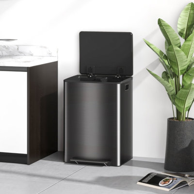 60 Liter Dual Compartment Stainless Steel Kitchen Pedal Bin with Soft Close Lid and Deodoriser Holders, Silver Tone
