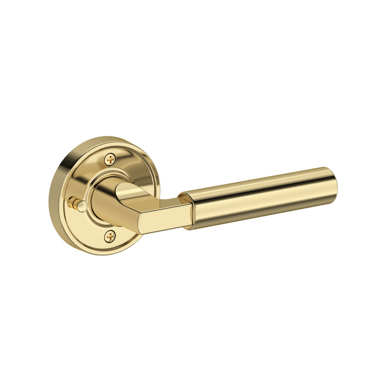 Lake Forest Privacy Lever with Recessed Round Rose in Unlacquered Brass, Unlacquered Brass
