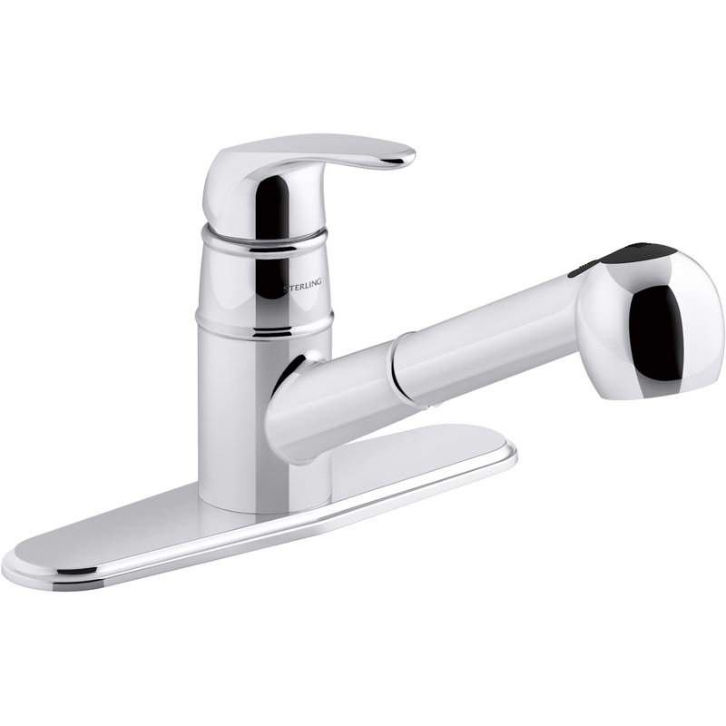 Valton Pull Out Single Handle Kitchen Faucet with MasterClean and Side Spray, Polished Chrome