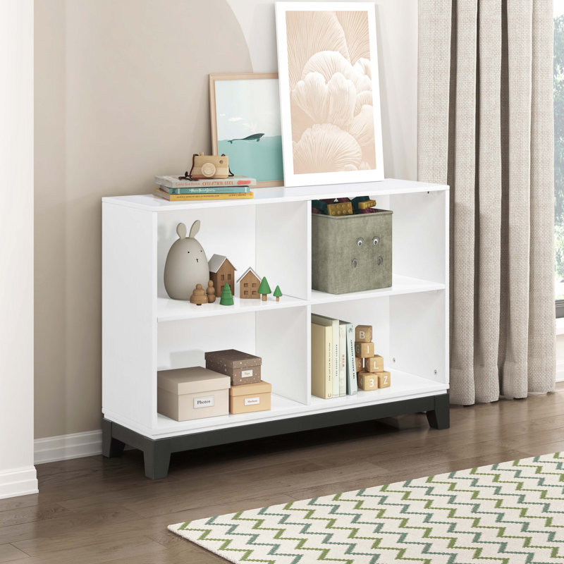 Mobilier en bois blanc avec bibliothèque à 4 tablettes, Blanc