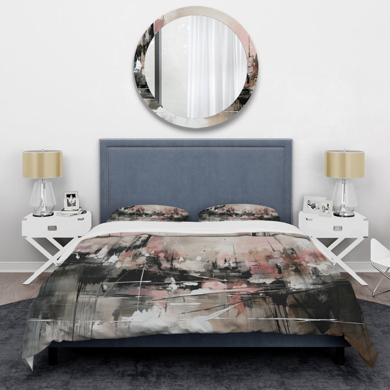 Ensemble de housse de couette en microfibre / polyester rose et noir Minimalims Fludity I Bedding