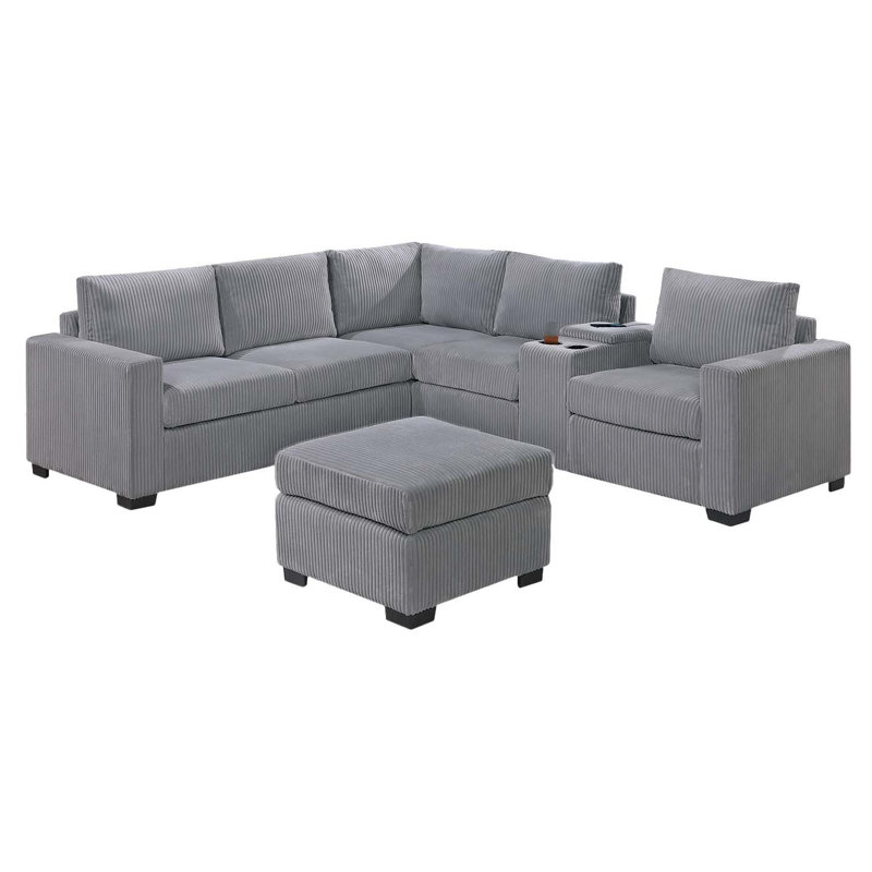 Ensemble modulaire large en velours côtelé, Velours côtelé gris pâle