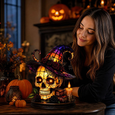 Décoration d'Halloween, veilleuse d'Halloween, lampe chapeau de sorcière
