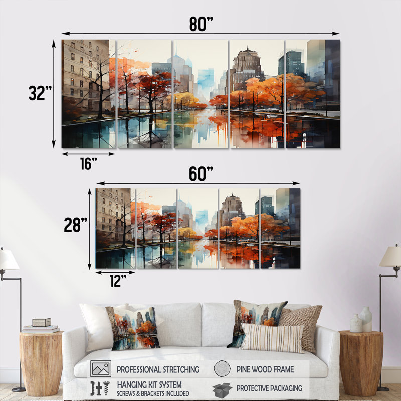 «Autumn New York City Breeze I, 5 pièces», 5 pièces, H 28 po x l 60 po