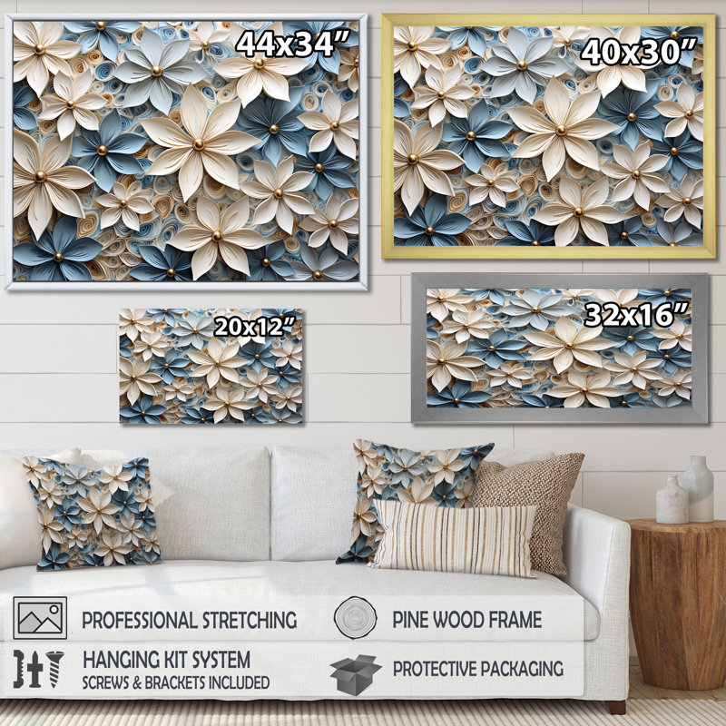 «Poinsettia Radiance I» beige et bleu - impressions d'art mural poinsettias, Cadre photo doré simple