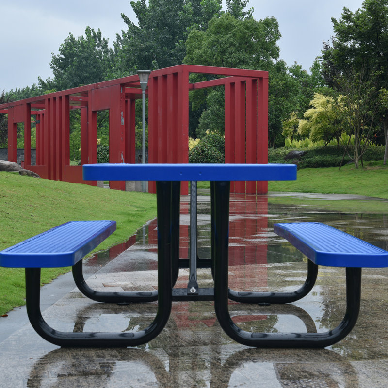 Table de pique-nique 46 po carrée en acier bleu pour l'extérieur, Bleu