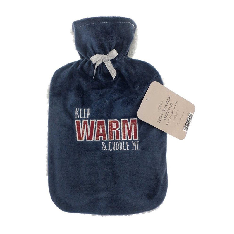 Plush Sherpa Reverse Keep Warm Navy Hot Water Bottle