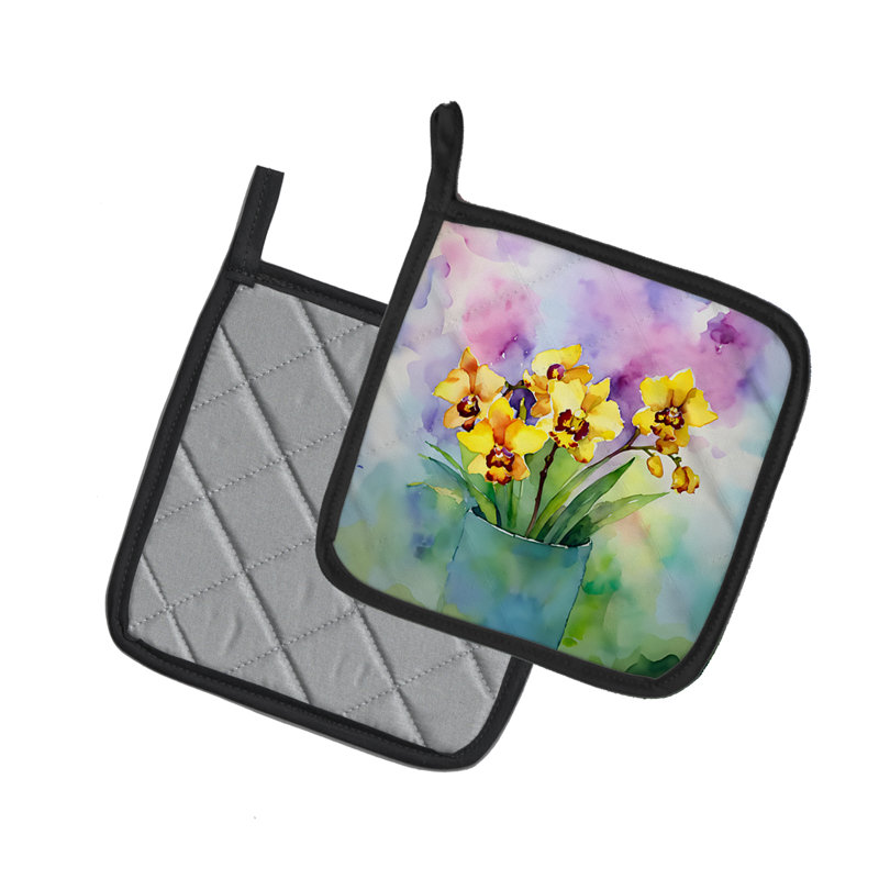 Orchidées dans une aquarelle, paire de poignées